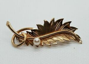 �y���������z�W���G���[�E�A�N�Z�T���[ �p�[�����b�L�p�^�[���u���[�`broche ancienne plaque or motif feuille avec perle refn28