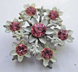 yzWG[EANZT[ u[`Be[WTCYzCgsNbelle broche ancien bijou vintage petite taille metal blanc cristaux rose 1998