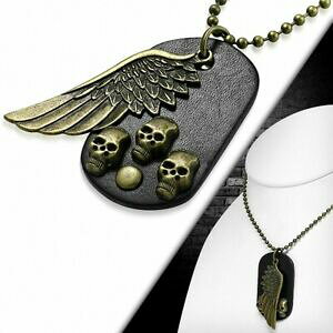 yzWG[EANZT[ ubNU[EBOXJ^O`[{[oCJ[J[alliage alliage de crane daile en cuir noir tag charm collier de motard de boul