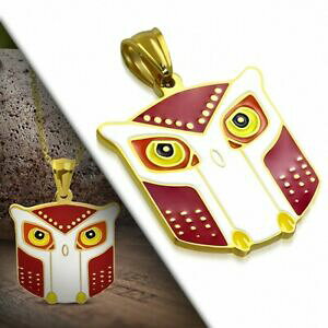 �y���������z�W���G���[�E�A�N�Z�T���[ �X�`�[���t�N���E�y���_���gpendentif en acier dore hibou colore rouge et blanc