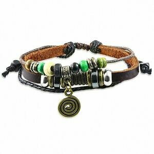 yzWG[EANZT[ r[YXpC`[U[Xgbvbracelet en cuir marron reglable avec breloque spirale de perles multicolores a