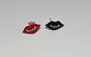 yzWG[EANZT[ NX^ubNVo[bvCOboucles doreilles levre crystal noir ou rouge argent 925