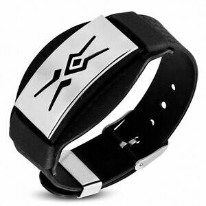 �y���������z�W���G���[�E�A�N�Z�T���[ �S���x���g�o�b�N���u���X���b�g�C�m�L�V�b�h�X�`�[���J�b�g�A�E�gbracelet avec boucle de ceinture en caoutchouc noir avec decoupe en acier inoxyd