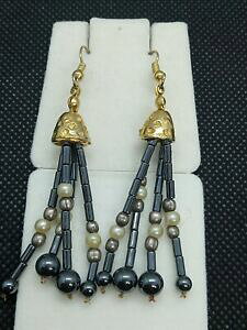 yzWG[EANZT[ w}^Cg^h[t@V[COboucle doreille fantaisie pendantes avec hematite et metal dore ref s626