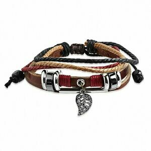 �y���������z�W���G���[�E�A�N�Z�T���[ �u���X���b�gbracelet ajustable en cuir marron avec breloque feuille dautomne et breloque