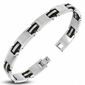 【送料無料】ジュエリー・アクセサリー ステンレススチールパンサーリンクブレスレットブラウンゴムbracelet a maillons panthere en acier inoxydable avec caoutchouc brun420