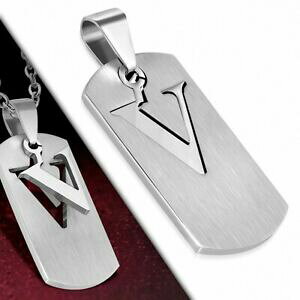 �y���������z�W���G���[�E�A�N�Z�T���[ �X�e�����X�A���t�@�x�b�g���x���y���_���gpendentif en forme detiquette en alphabet v a decouper en acier inoxydable