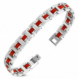 【送料無料】ジュエリー・アクセサリー ゴムステンレススチールパンサーリンクブレスレットbracelet a maillons panthere en acier inoxydable avec caoutchouc rouge 422