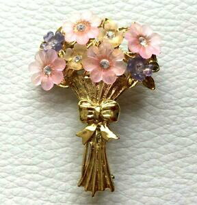 yzWG[EANZT[ k[Be[WubVu[Pmagnifique broche bouquet de fleur dore rose violet neuve vintage flower pin