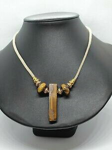 【送料無料】ジュエリー・アクセサリー ベージュレザーコードゴールドメッキタイガーアイカラーcollier oeil de tigre plaque or monte sur cordon en cuir beige refn482