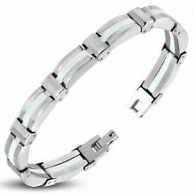 【送料無料】ジュエリー・アクセサリー ゴムステンレスパンサーリンクブレスレットbracelet a maillons panthere en acier inoxydable avec caoutchouc blanc 192