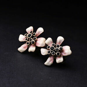 yzWG[EANZT[ COS[fNbv`bvt[x[Wp[p[gboucles doreilles clips dore puces fleur email beige rose perle noir retro j6