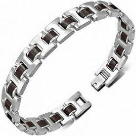 【送料無料】ジュエリー・アクセサリー ステンレススチールパンサーリンクブレスレットブラウンゴムbracelet a maillons panthere en acier inoxydable avec caoutchouc brun423