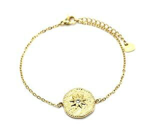 �y���������z�W���G���[�E�A�N�Z�T���[ �n���}�[�h�S�[���f���X�`�[���Z���g�t�@�C���`�F�[���u���X���b�gbc3986f bracelet fine chaine avec medaille martelee soleil acier dore et st