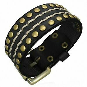 �y���������z�W���G���[�E�A�N�Z�T���[ �X�g���b�v�x���g�o�b�N�����x�b�gbracelet en cuir noir avec boucle de ceinture et double rangee de rivets