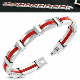 【送料無料】ジュエリー・アクセサリー ゴムステンレススチールパンサーリンクブレスレットbracelet a maillons panthere en acier inoxydable avec caoutchouc rouge 191