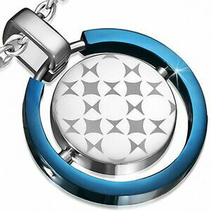 yzWG[EANZT[ gXeXy_gpendentif avec charm de cercle de fleurs en rotation, acier inoxydable 2 tons