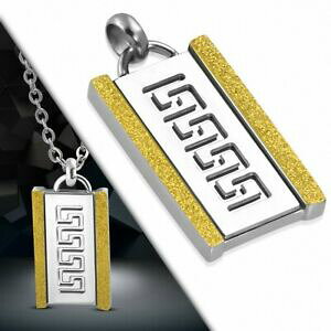 �y���������z�W���G���[�E�A�N�Z�T���[ �J�b�g�M���V���L�[�G�b�W�X�e�����X�y���_���gpendentif rectangulaure en acier inoxydable avec cle grecque decoupee et bord sa