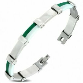 【送料無料】ジュエリー・アクセサリー ゴムステンレススチールパンサーリンクブレスレットbracelet a maillons panthere en acier inoxydable avec caoutchouc vert et blanc