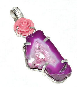 yzWG[EANZT[ GXjbNy_gbLVo[pendentif ethnique plaque argent quartz cristallise violet fleur bijou pendant