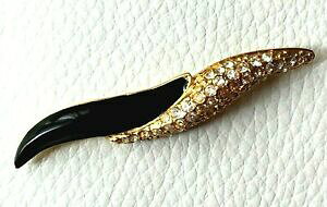 yzWG[EANZT[ u[`S[fCXg[ubNGiu[`pCS[hg[broche signe monet dore strass email noir neuve vintage brooch pin goldtone