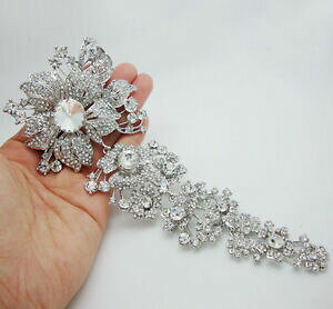 �y���������z�W���G���[�E�A�N�Z�T���[ �����O�t�����[���[�t�u���[�`�N���A���C���X�g�[���N���X�^��bride luxury 787 long flower leaf brooch pins clear rhinestone crystal