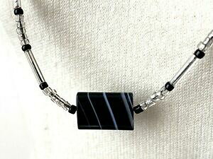 �y���������z�W���G���[�E�A�N�Z�T���[ �R���A�[�y���_���gtres joli collier ras de cou perle fine transparent et noir pendentif rectangle