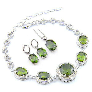 yzWG[EANZT[ o[Xf[WG[Zbgi`O[yhbgVo[uXbgCObirthday jewelry set natural green peridot gems silver bracelet pendant ear