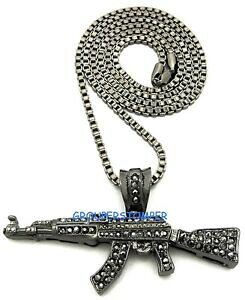 yzWG[EANZT[ CtNX^lbNXXgXy_gO`F[{bNXak 47 rifle collier cristal strass pendentif avec 61cm long boite chaine