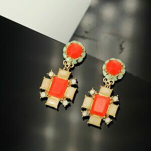 �y���������z�W���G���[�E�A�N�Z�T���[ �C�������O�N�[���X�h���v�e�B�A�[���f�R�I�����W�x�[�W�����[�Y�X�N�G�Aboucles doreilles clous dore petit art deco orange beige rose carre bb6