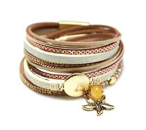 yzWG[EANZT[ x[W}`[_ucA[uXbgXpR[p[YEBY`[bc2279fb bracelet double tour multirangs beige, sequins, perles avec charm