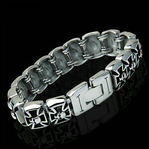 yzWG[EANZT[ SVbNYhCcpeXJXeXX`[uXbggothic mens german knight iron cross pattee skull stainless steel bracelet