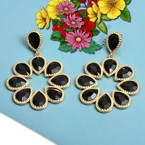 yzWG[EANZT[ XtXL[CORboucles doreille fleur petales swarovskiiR elements de luxe neuves noires