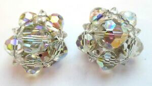 yzWG[EANZT[ Vo[NbvCOKXr[YBe[Wboucles doreilles clip couleur argent perles de verre ancien bijou vintage 210