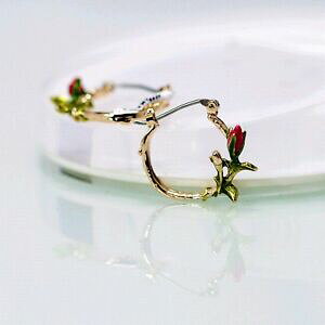 yzWG[EANZT[ COv`NI[S[ft[uWO[bhK[boucles doreilles petit creole dore fleur bougeon email vert rouge leger l2