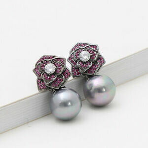 yzWG[EANZT[ ubNCONXt[[YpF[Yp[O[gboucles doreilles noir clous fleur rose pave cz rose perle gris retro g4