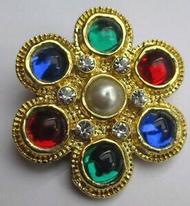 yzWG[EANZT[ J{Vr[Tt@CAp[Ehgu[`broche bijou retro couleur or cabochon couleur rubis saphir perle ronde 2565