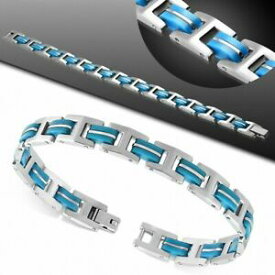 【送料無料】ジュエリー・アクセサリー ゴムステンレススチールパンサーリンクブレスレットbracelet a maillons panthere en acier inoxydable avec caoutchouc bleu 377