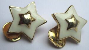 yzWG[EANZT[ CONbvBe[WX^[J[S[hGix[Wboucles doreilles clips bijou vintage etoile couleur or email beige 2449