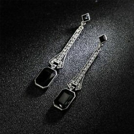 【送料無料】ジュエリー・アクセサリー イヤリングシルバークローブラックストラスロングヴィンテージboucles doreilles clou argente noir strass rectangle longue pendant vintage x11