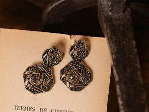 �y���������z�W���G���[�E�A�N�Z�T���[ �C�������O�N�[���X�h���A�[���f�R�o���b�N�I�N�^�S�����[�Xboucles doreilles clous dore art deco baroque octogone dentelle gris retro x5