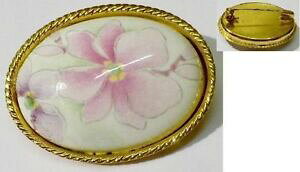 yzWG[EANZT[ Be[Wu[`broche bijou vintage couleur or avec porcelaine ovale decor fleur couleur* 3462