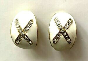 yzWG[EANZT[ COBe[WGiNbvCXg[boucle doreille clips vintage email blanc strass 2,3cm