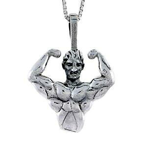 �y���������z�W���G���[�E�A�N�Z�T���[ �V���o�[�X�^�[�����O�{�f�B�r���_�[�y���_���g�u�����b�N�C�^���A���`�F�[���{�b�N�Xargent sterling bodybuilder pendentif breloque, 18 italien boite chaine