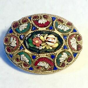 yzWG[EANZT[ AVGku[`C}CNUCNancienne broche en micro mosaique decor floral n2