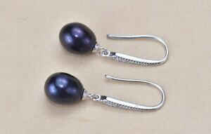 yzWG[EANZT[ COWRjEboucles doreille perle deau douce noire argent 925 zirconium top qualite