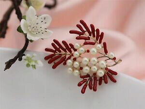 �y���������z�W���G���[�E�A�N�Z�T���[ �S�[���f���u���[�`�r�b�O�R�[�����p�[���A�[�e�B�U�����g��broche dore gros email rouge branche corail perle artisanal retro xz 3