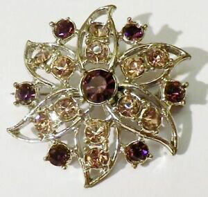 yzWG[EANZT[ Be[Wu[`sN[AWXgbroche bijou vintage couleur argent fleur cristaux rose et mauve amethyste 4083