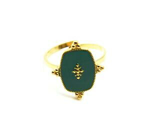 yzWG[EANZT[ O[vg_Obg655f bague reglable avec medaille email vert sapin motif baroque et acier