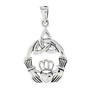 �y���������z�W���G���[�E�A�N�Z�T���[ �V���o�[�X�^�[�����O�N���_�g���j�e�B�m�b�g�y���_���g�u�����b�N�C�^���A�{�b�N�Xargent sterling claddagh wtrinite pendentif noeud, breloque, 18 italien boite